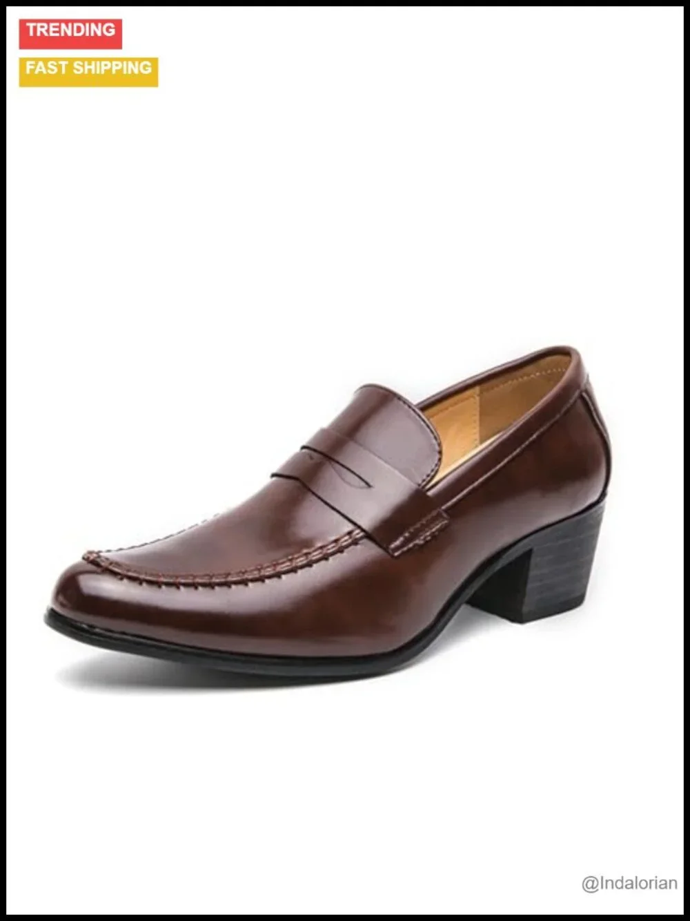 Men's Leather Block Heel Loafers Retro Pointed Toe Slip On Formal Shoes